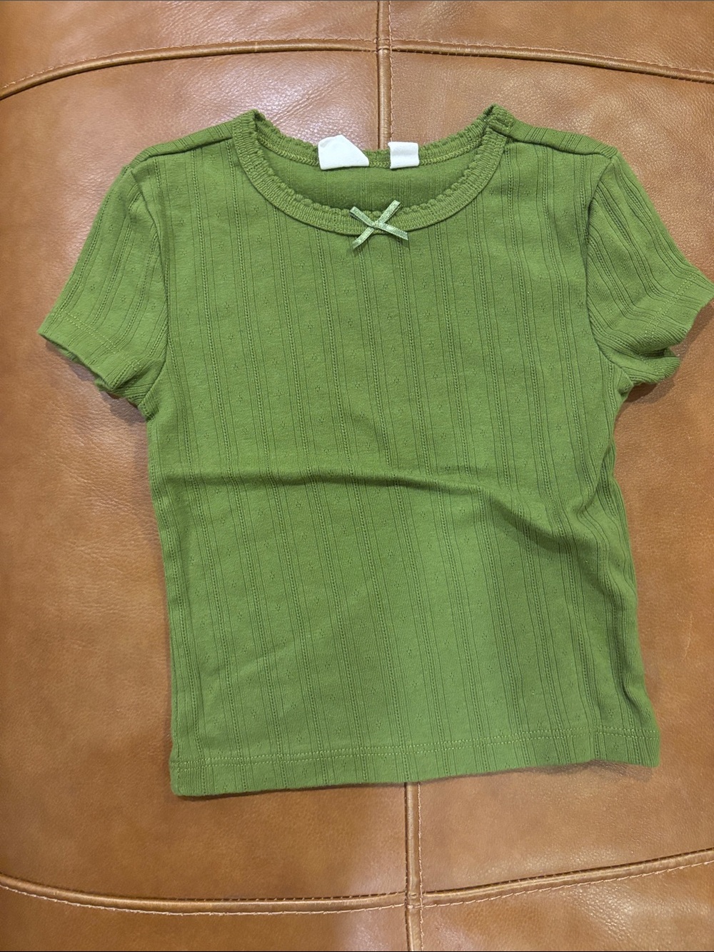 NWOT GAP Factory Lime Green Ribbed Short-Sleeve Tee with Front Bow